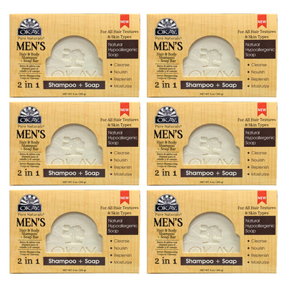 6 Pack - OKAY Pure Naturals Men's Hair & Body Shampoo + Soap Bar 9oz