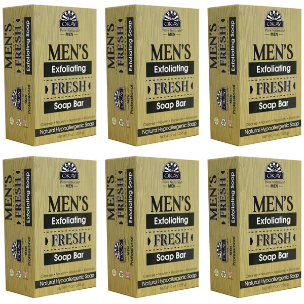 6 Pack - OKAY Pure Naturals Men's Exfoliating Fresh Soap Bar 9oz