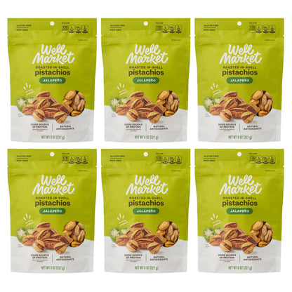 6 Pack - Well Market Jalapeno Roasted in Shell Pistachios 8oz Well Market