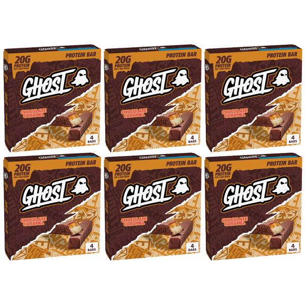 6 Pack - GHOST Chocolate Caramel Protein Bar 20g Protein 4 Count Each GHOST