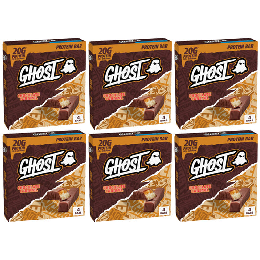 6 Pack - GHOST Chocolate Caramel Protein Bar 20g Protein 4 Count Each GHOST