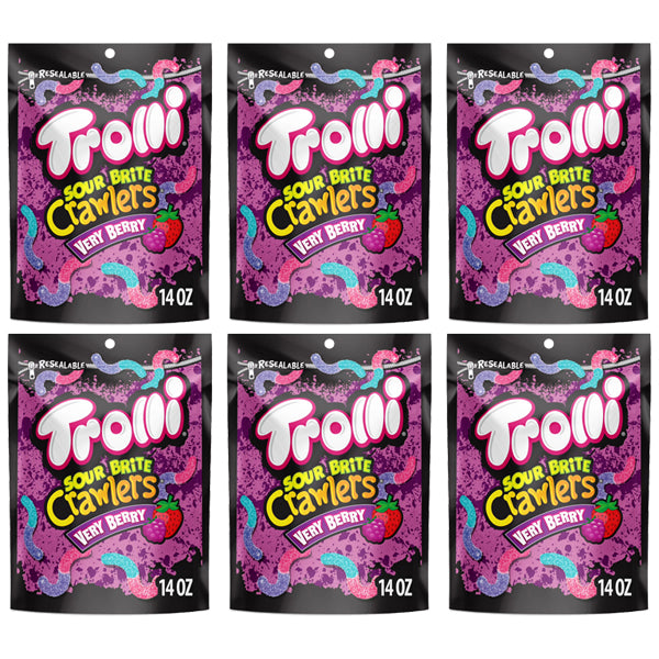 6 Pack - Trolli Sour Brite Crawlers Very Berry Sweet and Sour Gummy Worms 14oz