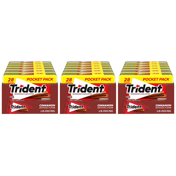 3 Pack - Trident Cinnamon Sugar Free Gum 6 Pocket Packs of 28 Pieces
