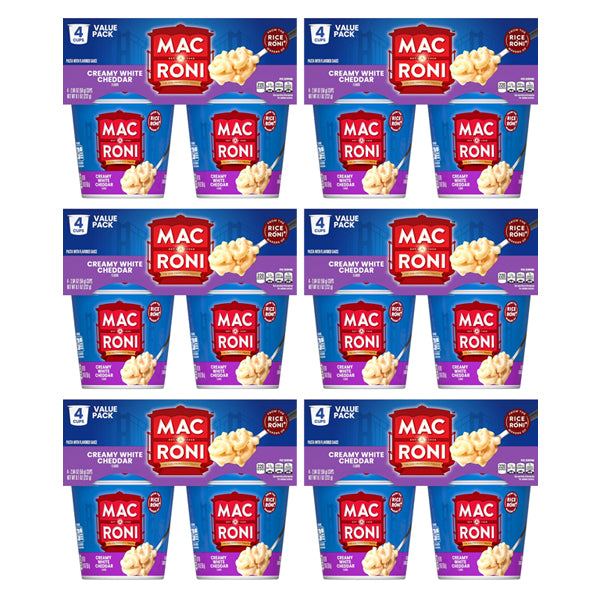 6 Pack - Mac A Roni Quick Cook Creamy White Cheddar Cups 2.04oz 4 Count Each