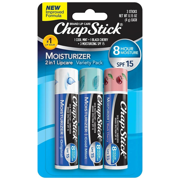 6 Pack - ChapStick Moisturizer 2-in-1 Lipcare SPF 15 Original Black Cherry Cool Mint ChapStick