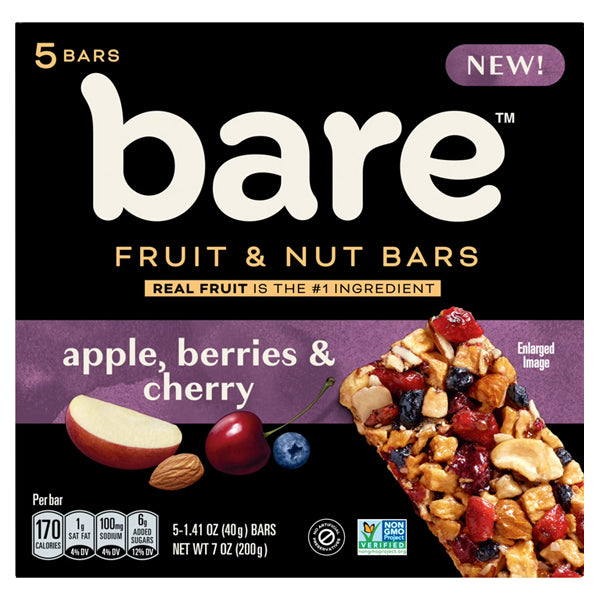 6 Pack - Bare Fruit & Nut Bars, Apple, Berries & Cherry 5 Count Each