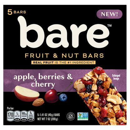 6 Pack - Bare Fruit & Nut Bars, Apple, Berries & Cherry 5 Count Each