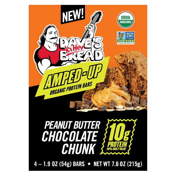 6 Pack - Dave's Killer Bread Amped-Up Peanut Butter Chocolate Chunk Organic Protein Bars 4 Count