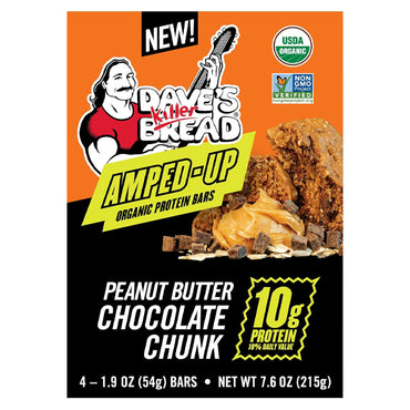 6 Pack - Dave's Killer Bread Amped-Up Peanut Butter Chocolate Chunk Organic Protein Bars 4 Count