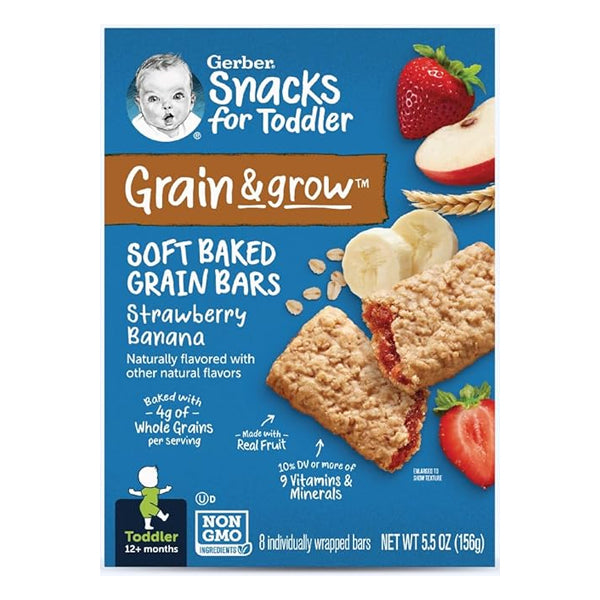 6 Pack - Gerber Soft Baked Grain Bars Strawberry Banana 8 Count Each