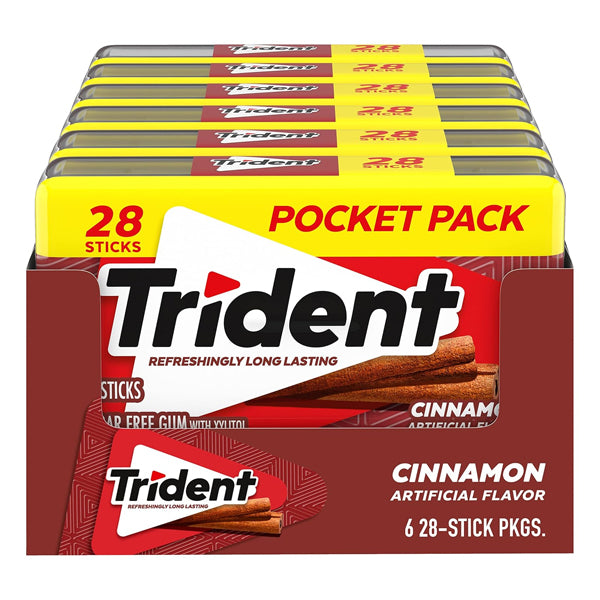 3 Pack - Trident Cinnamon Sugar Free Gum 6 Pocket Packs of 28 Pieces