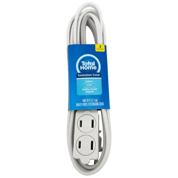 6 Pack - Total Home 3-Outlet Indoor Extension Cord 9 Ft White Total Home