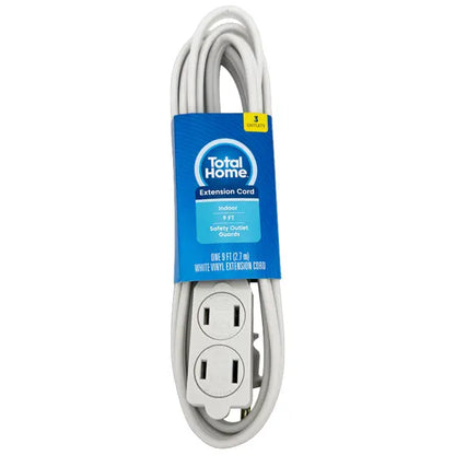 6 Pack - Total Home 3-Outlet Indoor Extension Cord 9 Ft White Total Home