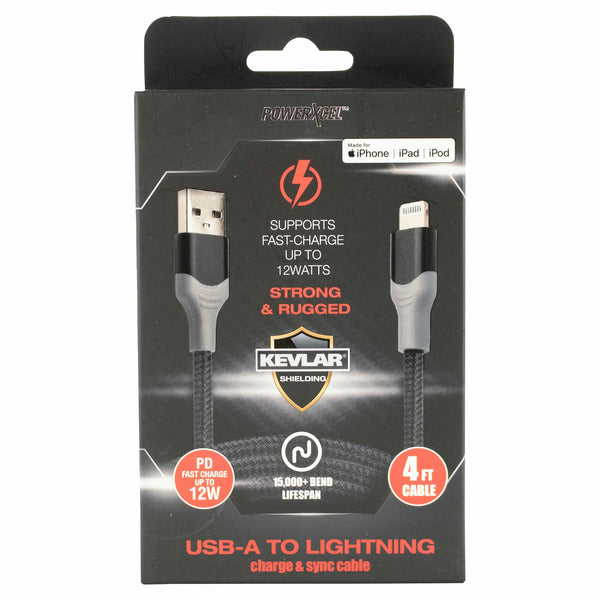 6 Pack - PowerXcel 4-Foot USB-A to Lightning Charge & Sync Cable Wholesale Bundle