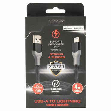 6 Pack - PowerXcel 4-Foot USB-A to Lightning Charge & Sync Cable Wholesale Bundle