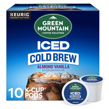 6 Pack - Green Mountain Coffee Roasters Almond Vanilla Cold Brew K-Cup Pods, 10 count each, made with 100% Arabica beans for a smooth, refreshing iced coffee experience.