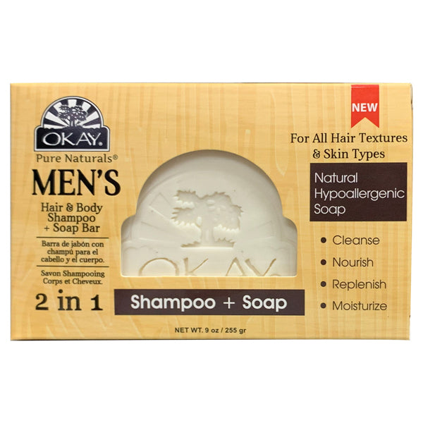 6 Pack - OKAY Pure Naturals Men's Hair & Body Shampoo + Soap Bar 9oz