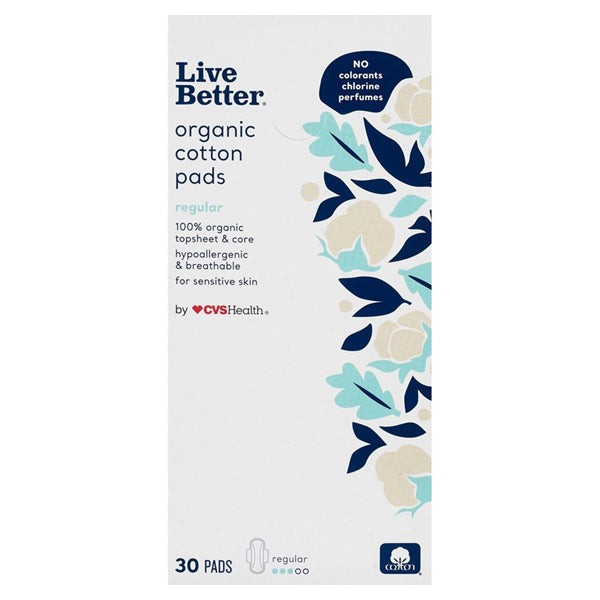 6 Pack - CVS Live Better Organic Cotton Pads Regular 30 Count Each