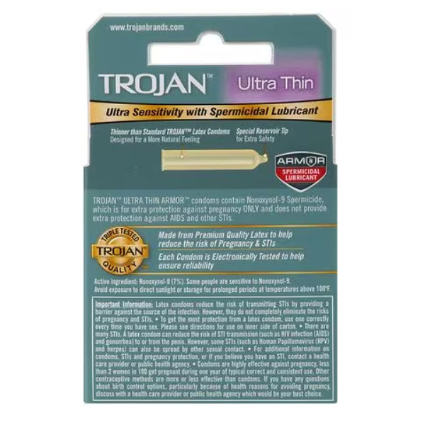 6 Pack - Trojan Condom Sensitivity Ultra Thin Spermicidal 3 Count Each