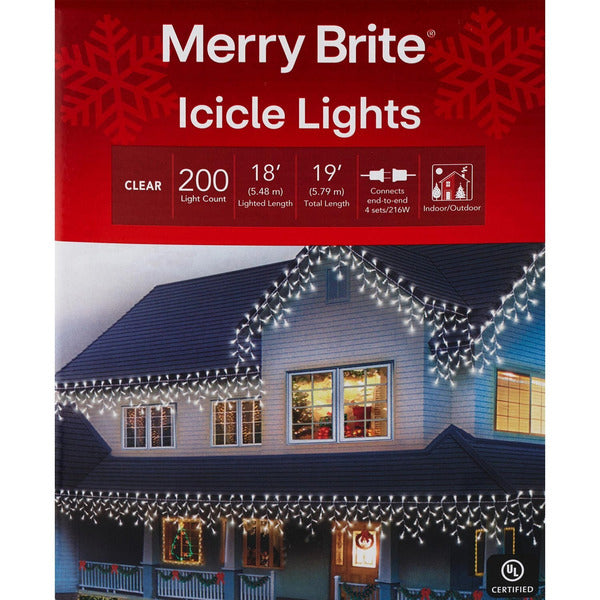6 Pack - Merry Brite Set of 200 Clear I/O Icicle Lights Merry Brite