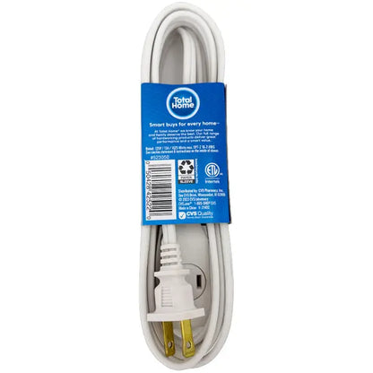 6 Pack - Total Home 3-Outlet Indoor Extension Cord 9 Ft White Total Home
