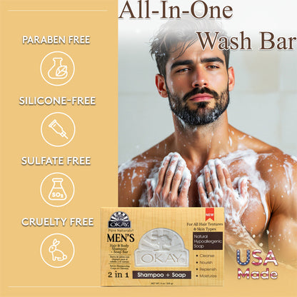 6 Pack - OKAY Pure Naturals Men's Hair & Body Shampoo + Soap Bar 9oz