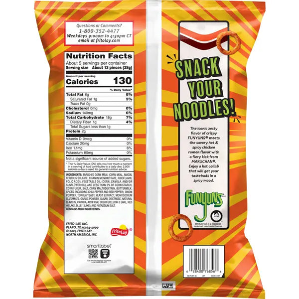 6 Pack - Funyuns Maruchan Hot & Spicy Chicken Ramen Flavored Onion Rings 5.25oz