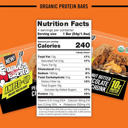 6 Pack - Dave's Killer Bread Amped-Up Peanut Butter Chocolate Chunk Organic Protein Bars 4 Count
