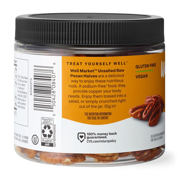 6 Pack - Well Market Raw Halves Unsalted Pecans Gluten Free, Vegan, 6oz Well Market