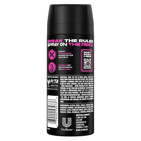 6 Pack - AXE Y2K Reboot Underarm Deodorant Body Spray Anarchy Remix 2.9oz AXE