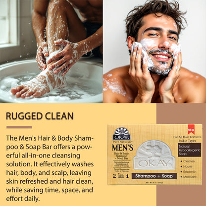 6 Pack - OKAY Pure Naturals Men's Hair & Body Shampoo + Soap Bar 9oz