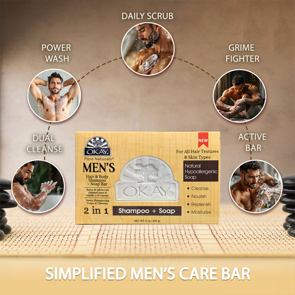6 Pack - OKAY Pure Naturals Men's Hair & Body Shampoo + Soap Bar 9oz