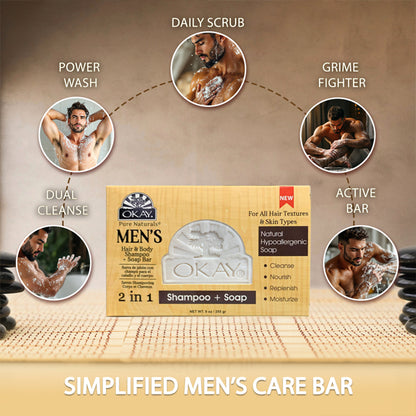6 Pack - OKAY Pure Naturals Men's Hair & Body Shampoo + Soap Bar 9oz