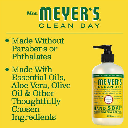 6 Pack - MRS. MEYER'S CLEAN DAY Hand Soap Honeysuckle Scent 12.5oz