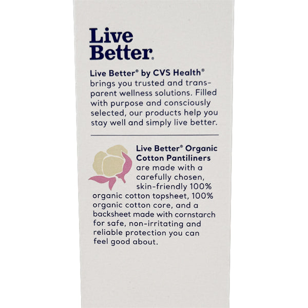 CVS 6 Pack - Live Better Organic Cotton Pantyliners Extra Long (20 each) provides daily, skin-friendly protection made from organic cotton for comfortable, reliable care.