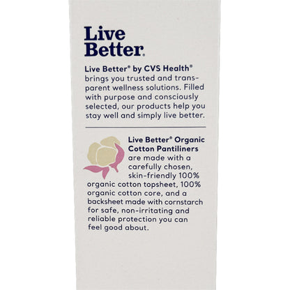 CVS 6 Pack - Live Better Organic Cotton Pantyliners Extra Long (20 each) provides daily, skin-friendly protection made from organic cotton for comfortable, reliable care.