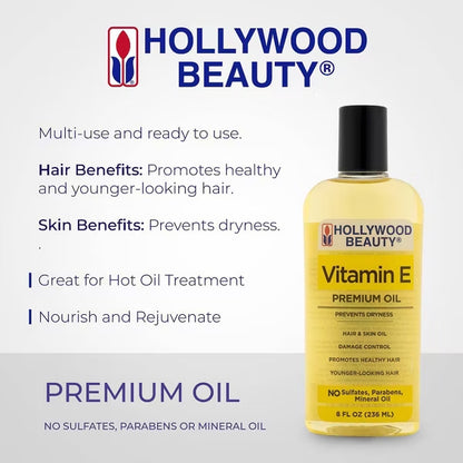 6 Pack - Hollywood Beauty Vitamin E Hair Scalp and Skin Oil 8oz