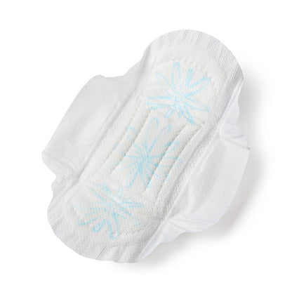 CVS Health Sure Thing Ultra-thin Pads for Teens with wings, Regular, come in a 16ct 6-pack, featuring a super-absorbent core and discreet blue floral designs on a white background for effective menstrual protection.