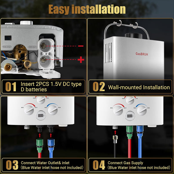 GasBRUH Tankless Outdoor 1.58 GPM 6L Portable Propane Camping Water Heater GasBRUH