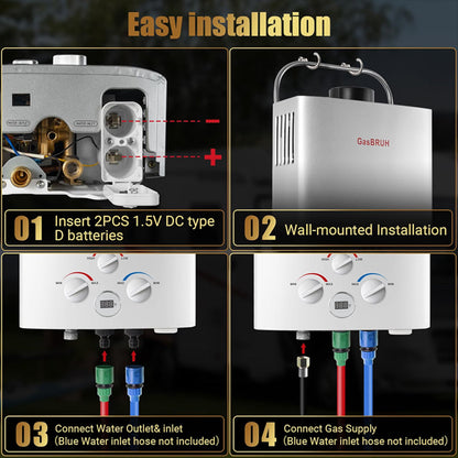 GasBRUH Tankless Outdoor 1.58 GPM 6L Portable Propane Camping Water Heater GasBRUH