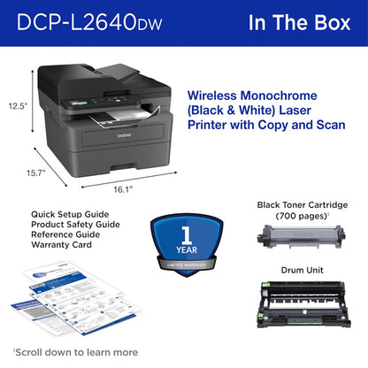 Brother - DCP-L2640DW Wireless Black-and-White Refresh Subscription Eligible 3-in-1 Laser Printer Brother