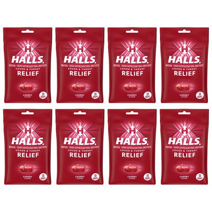 8 Pack - Halls Relief Menthol Cough Drops Cherry Flavor 30 Count Each