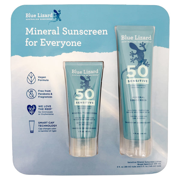 Blue Lizard Mineral Australian Sensitive Sunscreen SPF 50 5 + 3oz 2 Pack Blue Lizard