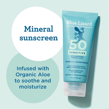 Blue Lizard Mineral Australian Sensitive Sunscreen SPF 50 5 + 3oz 2 Pack Blue Lizard