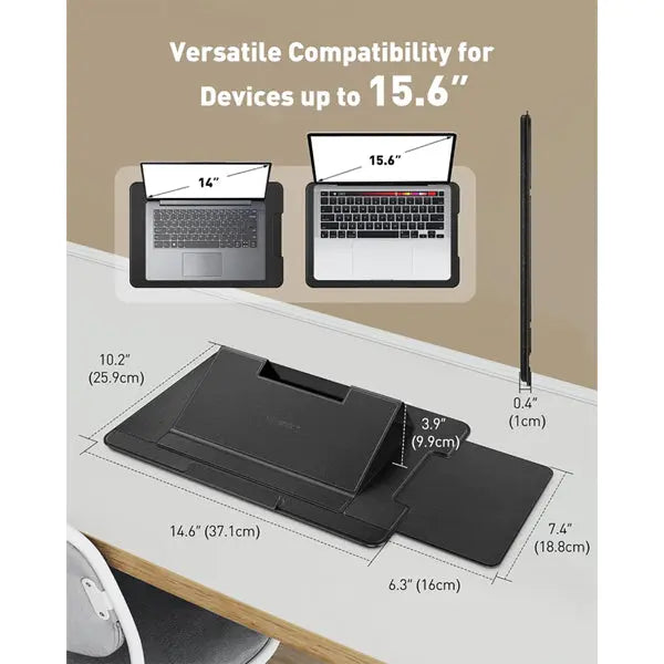 AboveTEK Adjustable Laptop Lap Desk 3 Ergonomic Angles PU Leather Black AboveTEK