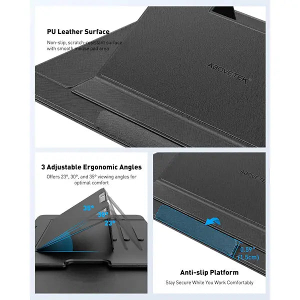 AboveTEK Adjustable Laptop Lap Desk 3 Ergonomic Angles PU Leather Black AboveTEK