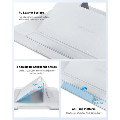AboveTEK Adjustable Laptop Lap Desk 3 Ergonomic Angles PU Leather Light Gray AboveTEK