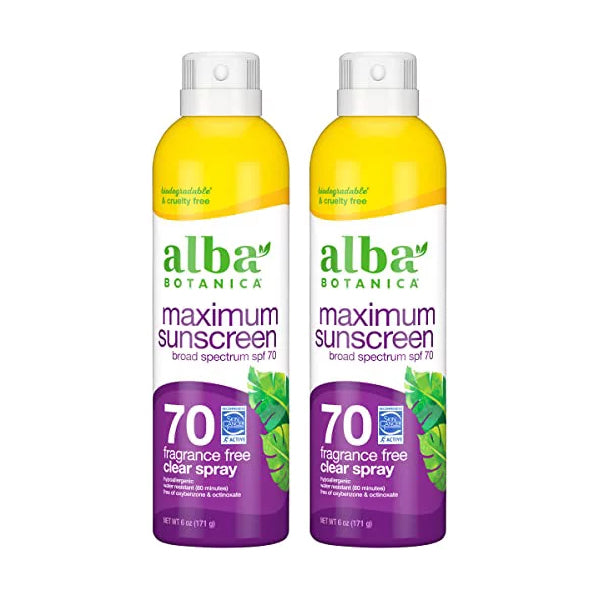 2 Pack - Alba Botanica Maximum Sunscreen Fragrance Free Spray SPF 70 6 Oz