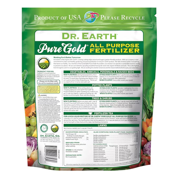 Dr. Earth Pure Gold Organic 2-2-2 Natural All-purpose Fertilizer 8lb Bag
