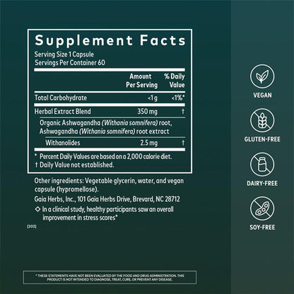 Gaia Herbs Ashwagandha Root 350 mg Sleep Support 60 Vegan Capsules Gaia Herbs